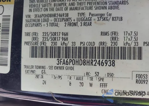 2017 Ford Fusion Se from USA, damaged, VIN 3FA6P0HD8HR246938